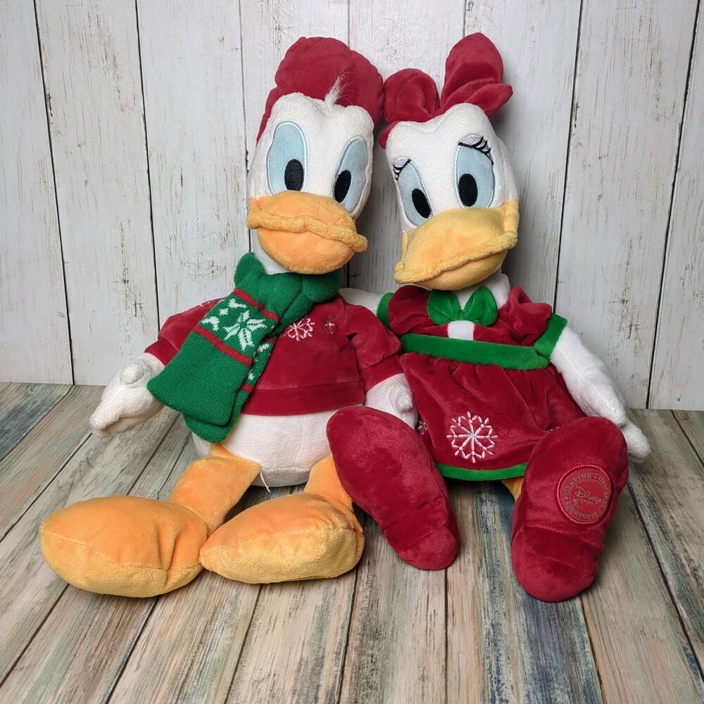 Disney Store Donald & Daisy Duck Plush 12" Christmas Holiday Set Pair